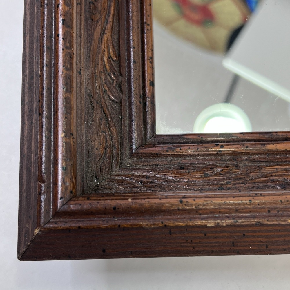 Carved Wood Square Wall Mirror 8x8 Brown Frame Diamond Hang Option - Picture 12 of 13